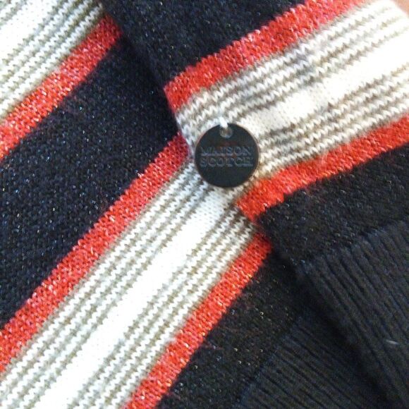 Scotch & Soda stripe sweater lurex black orange white XS lightweight preppy fall - Picture 8 of 10